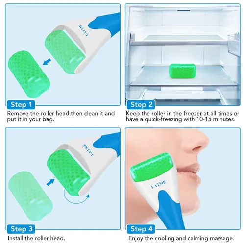 Vista 4 de LATME Rodillo de hielo para cara y ojos, regalo para el día de la madre, ayuda con un hinchazón, migraña, alivio del dolor y lesiones menores