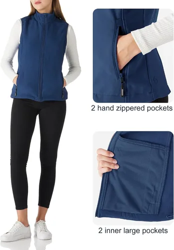 Vista 5 de Outdoor Ventures Chaleco ligero Softshell para mujer, resistente al viento, forro polar, con cremallera, sin mangas, para correr, senderismo, golf