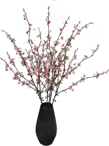 Vista 9 de ATFL Flores artificiales de ciruelo, 6 piezas de flores de cerezo rosa claro, ramas falsas para jarrón, tallos de flor de cerezo sintético
