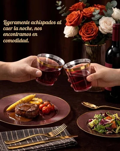 Vista 8 de Hioasis 100 vasos de plástico transparente de 9 onzas con ribete dorado, vasos desechables de plástico, resistentes y sin BPA para fiestas, bodas