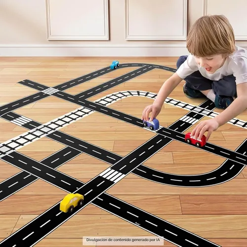 Vista 6 de Piokio - Cinta de carretera para niños, 2 rollos de cinta de pista negra