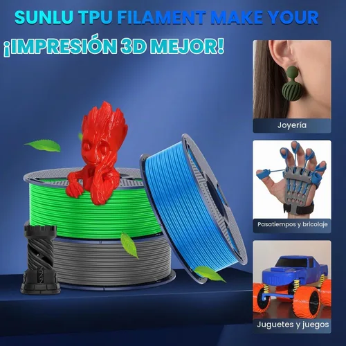 Vista 8 de SUNLU Filamento de TPU de 0.07 in, (22 lbs, 10 paquetes, 95a TPU)
