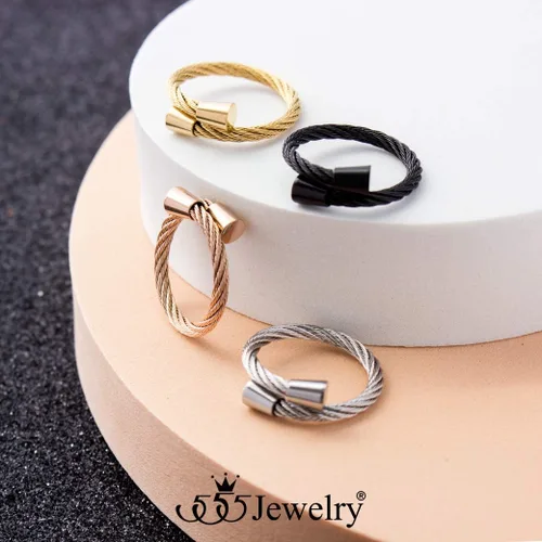 Vista 5 de 555Jewelry Anillo abierto ajustable de acero inoxidable para mujeres y niñas