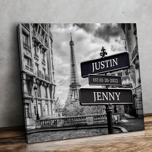 Vista 29 de CP CANVASPATH Letrero de calle con el nombre de la pareja y la fecha, impresiones personalizadas en lienzo del puente de Manhattan por la noche