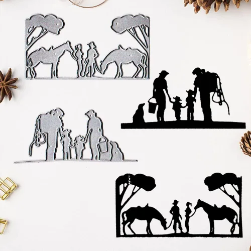 Vista 5 de Estivaux Troqueles de árboles de caballos para hacer tarjetas, juegos de troqueles de corte de vaquero, plantillas de troqueles familiares