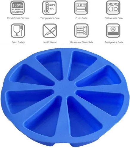 Vista 6 de Molde para pastel de 8 cavidades triangulares de silicona, para rebanadas de pan de maíz, molde para repostería, rebanadas de pizza (azul)