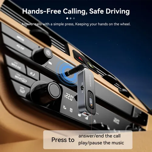Vista 2 de Receptor Bluetooth para Coche, Adaptador Bluetooth AUX de 3.5mm con Cancelación de Ruido, Transmisor Receptor de Audio Inalámbrico para Estéreo