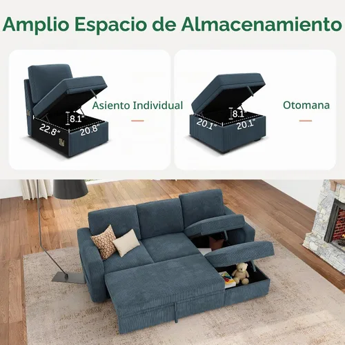 Vista 3 de HONBAY Sofá cama modular modular con cama extraíble, sofá en forma de L con almacenamiento, sofás modulares seccionales para sala de estar