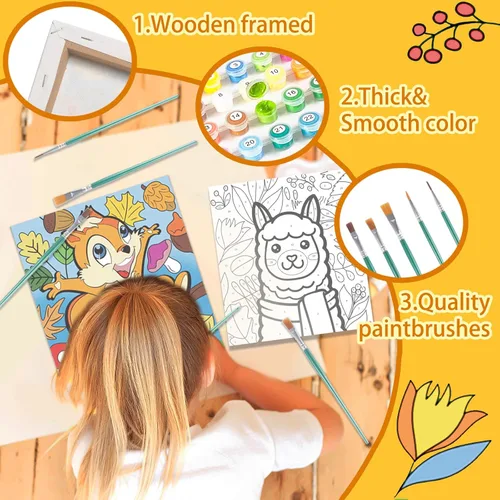 Vista 6 de Sixth Space Pintura por números para niños de 4 a 8 años, pintura al óleo acrílica preimpresa para principiantes, incluye lienzo enmarcado