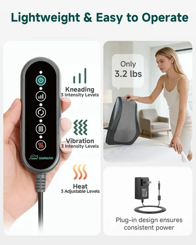 Vista 8 de Snailax Masajeador de espalda para dolor de espalda, tejido profundo, masajeador de espalda Shiatsu con calor, almohada de masaje de silla