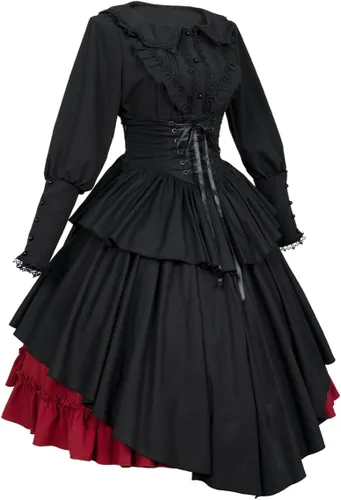 Vista 3 de Taamlou Vestido victoriano para mujer, conjunto de 2 piezas, falda steampunk, disfraz gótico vintage
