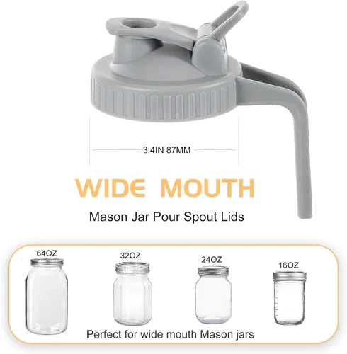 Vista 2 de Mason Jar Tapa abatible con asa, sello hermético y a prueba de fugas, boca ancha, paquete de 5