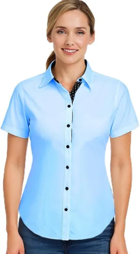 Vista 8 de Jandukar Camisas con botones para mujer, camisas de trabajo de manga corta para mujer, tops de oficina