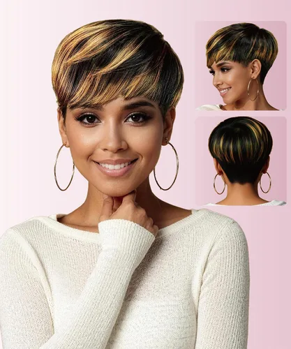 Vista 11 de YOUKNOWIG Peluca corta de corte Pixie en capas, pelucas de cabello humano sin pegamento con corte Pixie para mujeres negras, hechas a máquina, sin