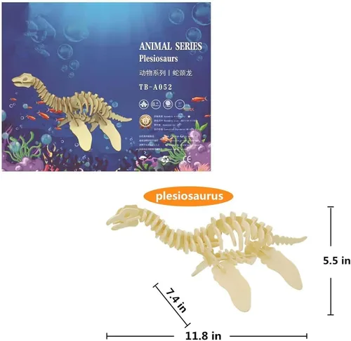 Vista 3 de Rompecabezas de madera 3D para manualidades – Juego de 3 piezas de rompecabezas de esqueleto de dinosaurio de madera, rompecabezas 3D de ensamblaje