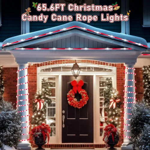 Vista 6 de Hiboom Luces de cuerda de bastón de caramelo navideño de 65.6 pies, 8 modos de iluminación, impermeables para exteriores, luces de cuerda navideñas
