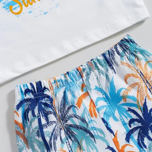 Vista 6 de Conjunto de pantalones cortos para niños pequeños, camiseta estampada junto al mar, 2 piezas, ropa de verano