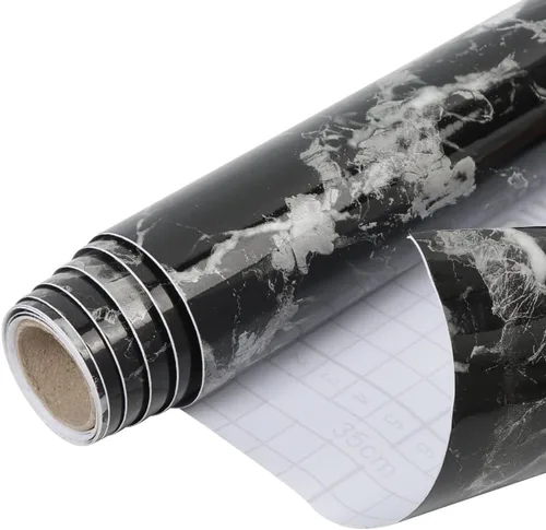 Vista 18 de Papel de mármol Arthome, papel pintado autoadhesivo, resistente al agua, vinilo de PVC brillante, a prueba de aceite, papel de granito blanco/gris