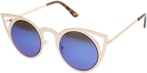Vista 33 de zeroUV Gafas de sol redondas de metal recortadas con lente de espejo de ojo de gato para mujer