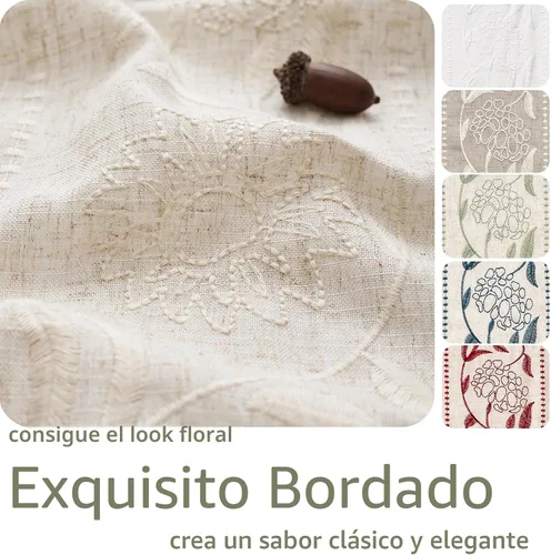 Vista 5 de jinchan Cortinas de lino floral marfil para sala de estar 84" pestaña