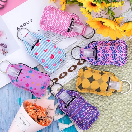 Vista 6 de Duufin Juego de 60 botellas vacías para desinfectante de manos, Colores Variados Including 30 Pcs Vibrant Hand Sanitizer Keychain Holder and 30