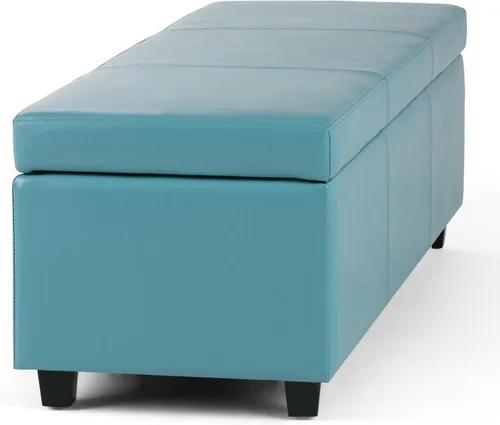 Vista 8 de Otomana rectangular de almacenamiento de cuero sintético Simpli Home Avalon., Poliuretano, Azul
