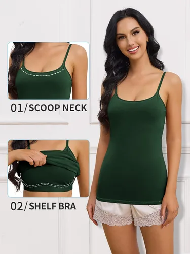 Vista 72 de Camisa Attraco de algodón, con tirantes estilo espagueti, con brasier incorporado, 2 paquetes, para mujer