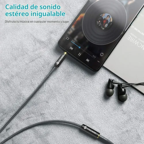 Vista 4 de Syncwire Cable de extensión de audio estéreo de 3.5 mm macho a hembra [Sonido Hi-Fi] [Conector chapado en oro] Cable de extensión AUX trenzado