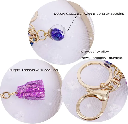 Vista 2 de LAXPICOL Llavero púrpura de la A a la Z para mujer, monedero, bolsos, resina, alfabeto inicial, letra colgante con borla, bola de cristal