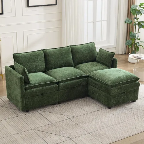 Vista 110 de Otomana cuadrada grande de 27 pulgadas con almacenamiento, reposapiés tapizado moderno con patas antideslizantes para sofá, mesa de café, sala
