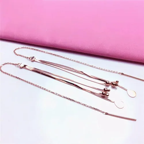 Vista 2 de SAGEKING 2024 New 585 Purple Gold Plated 14K Rose Gold New In Soft Chain Tassel Round Bead Earrings For Women Classic Water Drop Ear Line Jewelry