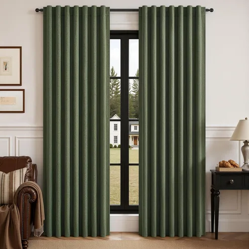 Vista 15 de Cortinas opacas de lino de 96 pulgadas para dormitorio, 2 paneles, verde Verde Olivegreen