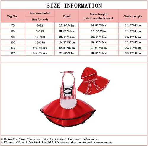 Vista 6 de Vestido de Caperucita Roja para bebé, disfraz de Halloween, cumpleaños, Navidad, tul a cuadros rojos con capa