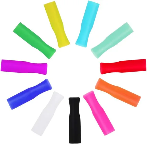 Vista 4 de Accmor - 44 puntas de popote reutilizables, punta de popote de silicona, puntas de popote multicolor de grado alimenticio, solo se ajustan a popotes
