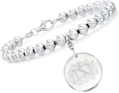 Vista 6 de Ross-Simons Pulsera italiana de plata de ley de 0.236in con dije de disco personalizado, Plata de ley, no conocido