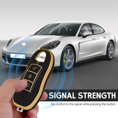 Vista 3 de Funda protectora para llavero inteligente compatible con Porsche Boxster Turbo Cayenne Panamera Macan Cayman 911, llave inteligente sin llave (negro)
