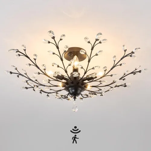 Vista 14 de CVKASH Candelabro de Cristal de Rama de 3 Luces Pequeño Montaje al Ras Colgante Vintage Iluminación Colgante Estilo Granja Accesorio de Luz