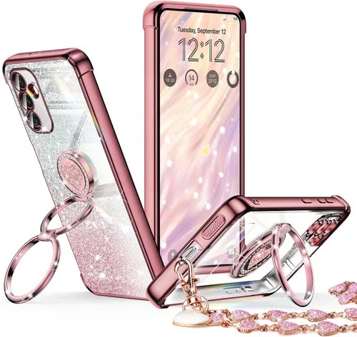 Vista 39 de XYZ Funda para Galaxy A14 5G con soporte y doble anillo, funda de lujo para Samsung A14 5G, color negro