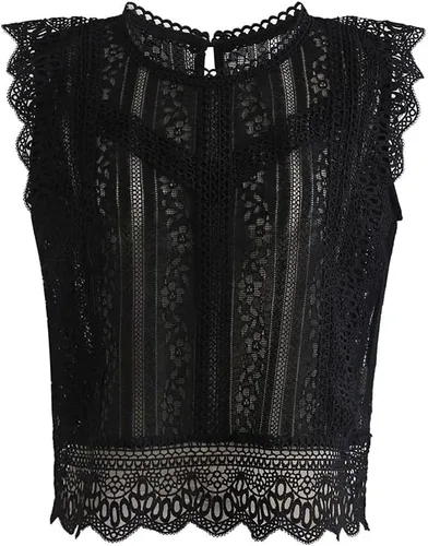 Vista 2 de CHICWISH Top corto sin mangas con cuello redondo y encaje completo Diva para mujer