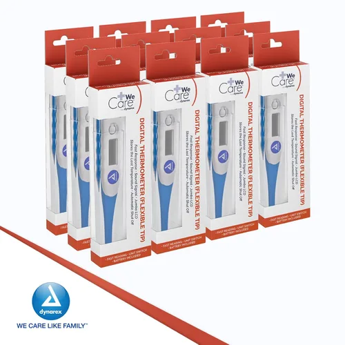 Vista 6 de Dynarex Termómetro digital oral para fiebre con punta flexible, indicador médico preciso con alarma para adultos y niños (paquete de 12)