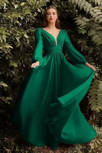 Vista 4 de Vestidos de fiesta de gasa de manga larga con cuello en V, vestido de fiesta de noche fruncido, vestido largo bohemio de boda para novia