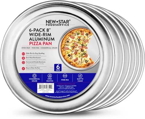 Vista 2 de New Star Foodservice 50868 Bandeja/Sartén para pizza, con borde ancho, de aluminio, 20.3 cm, paquete de 6