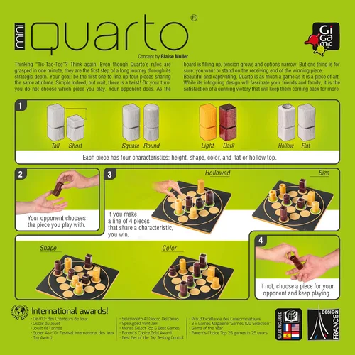 Vista 5 de Quarto Mini Ganador de Mensa Select Versión para viajes del juego de estrategia abstracta de madera para niños y adultos Favorito de la noche