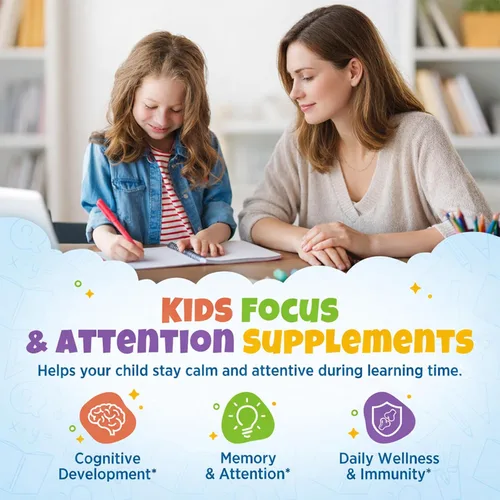 Vista 4 de Suplementos de concentración y atención para niños con fosfatidilserina, L-teanina, omega-3 y glicinato de magnesio, vitaminas cerebrales