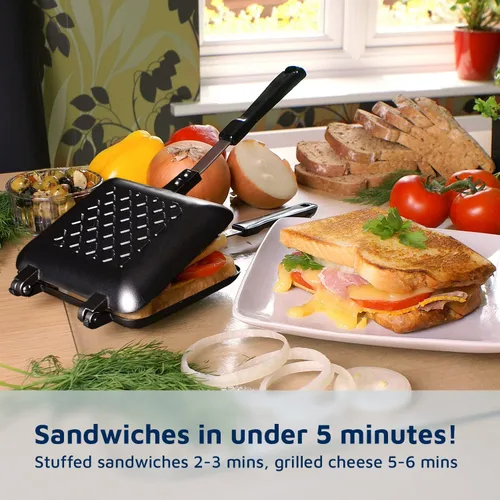 Vista 5 de Jean-Patrique Máquina de sándwiches para parrilla Panini, color negro – Máquina de queso a la parrilla antiadherente de cerámica con asas