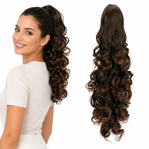 Vista 22 de Prettyshop - Extensión de cola de caballo de 24 pulgadas con clip, larga, voluminosa, ondulada, resistente al calor, color negro H63 Negro # 1 H63