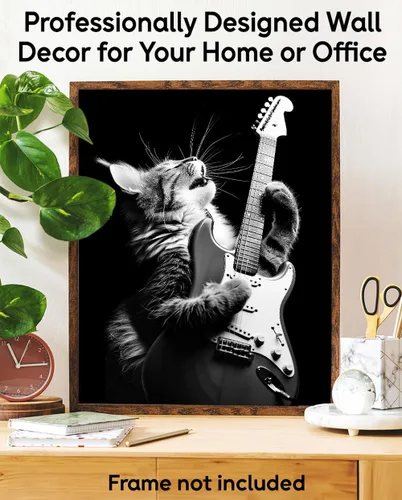 Vista 9 de Purrrfect - Póster sin marco de 11 x 14 pulgadas, arte de rockero felino, decoración de pared musical de guitarra eléctrica, ambiente clásico