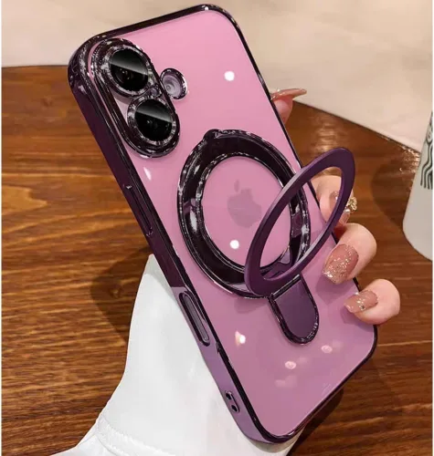 Vista 24 de Funda transparente con soporte magnético invisible para iPhone 14 Pro con protector de lente de cámara incorporado Compatible con MagSafe, cubierta