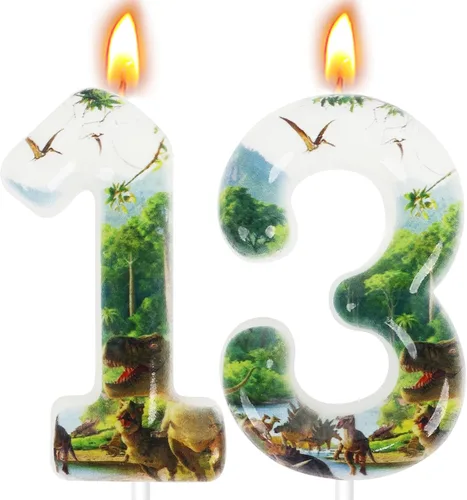 Vista 17 de Velas de cumpleaños de dinosaurios, suministros de decoración de fiesta de dinosaurios, velas de número de cumpleaños para decoración de pastel