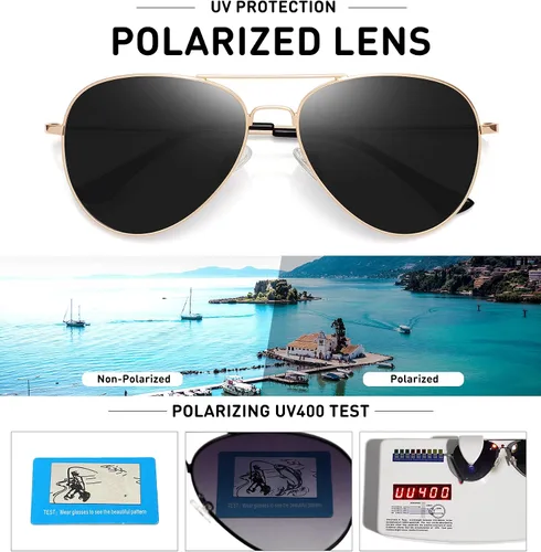 Vista 4 de WOWSUN Classic Polarized Aviator Sunglasses for Women Men with Case
